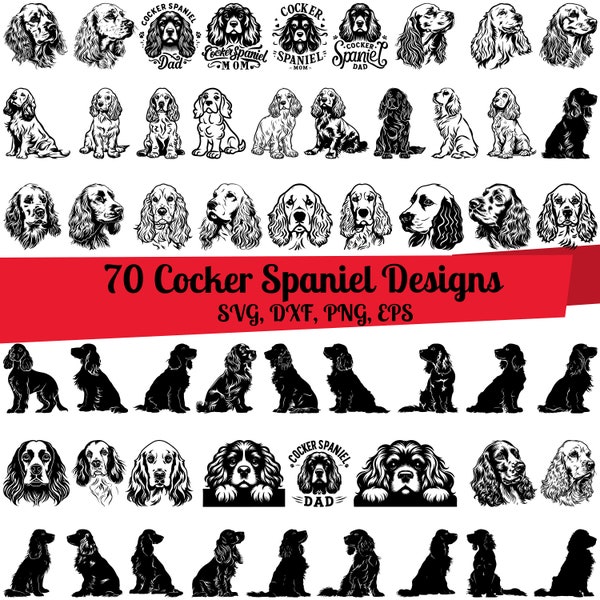 70 Cocker Spaniel SVG Bundle, Cocker Spaniel dxf, Cocker Spaniel  png, Cocker Spaniel vector, Cocker Spaniel outline, Spaniel clipart