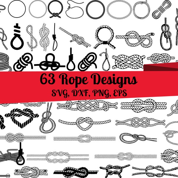 62 Rope SVG Bundle, Rope dxf, Rope png, Rope eps, Rope vector, Rope cut files, Rope svg, Nautical knot svg, Nautical rope svg, Rope designs