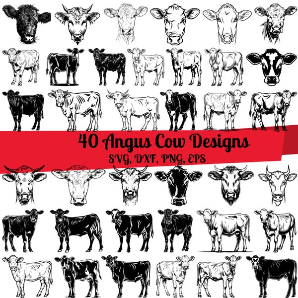 40 Angus Cow SVG Bundle, Angus Cow dxf, Angus Cow png, Angus Cow vector, Angus Cow outline, Angus Cow clipart, Beef Cow svg, Cattle Rancher