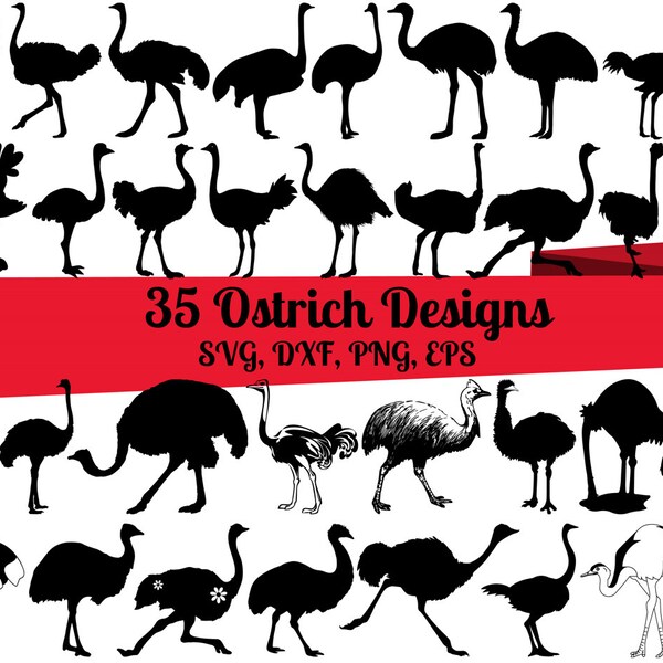 35 Straußen SVG Bundle, Strauß dxf, Strauß png, Strauß eps, Straußen vektor, Straußenschnitt Dateien, Emu svg, Australisches Vogelsvg, Straußensvg