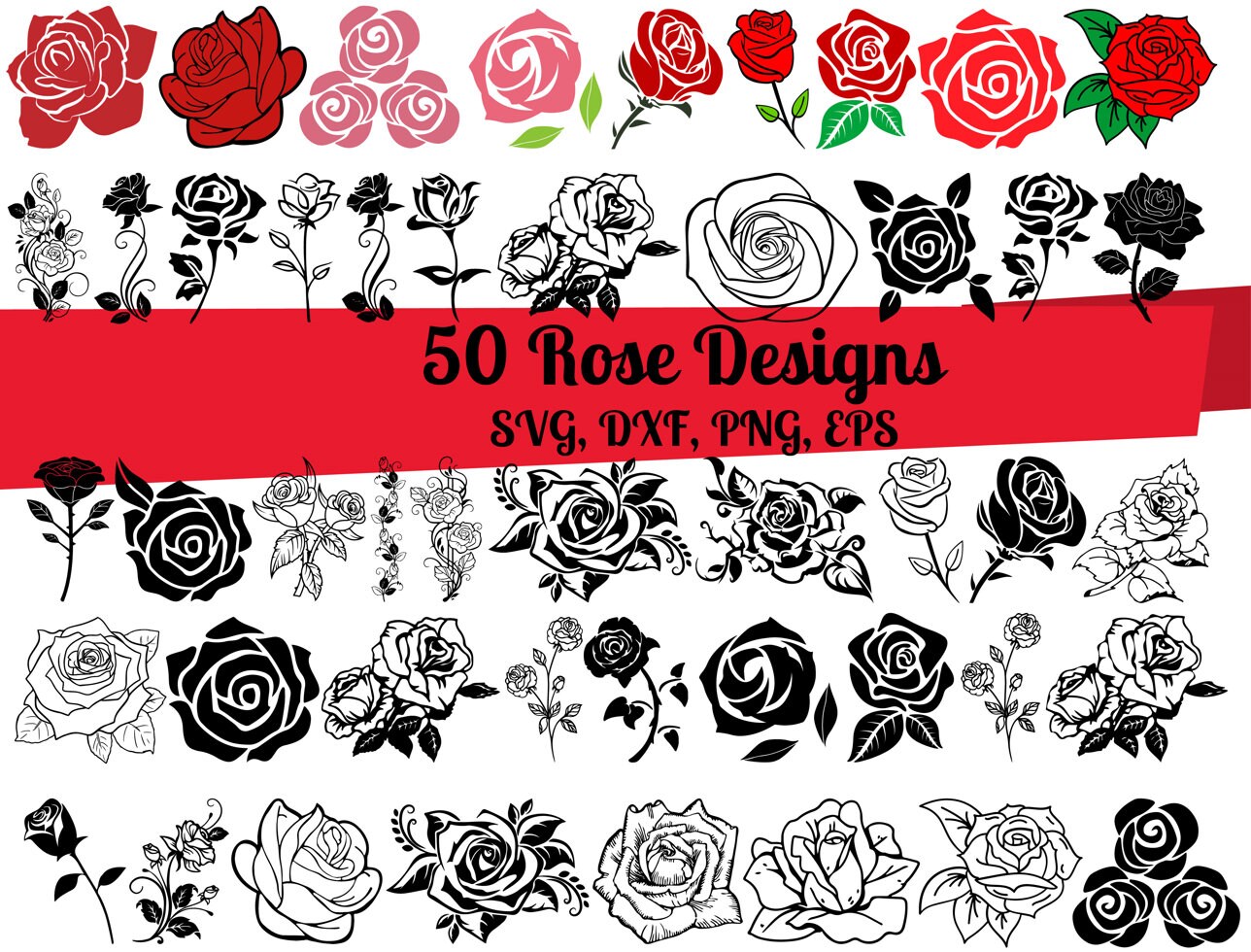 50 Rose SVG Bundle Roses svg Rose dxf Rose png Rose eps - Etsy México
