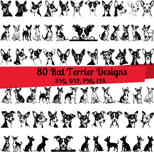 80 Rat Terrier SVG Bundle, Peeking Rat Terrier,Rat Terrier dxf, Rat Terrier png, Rat Terrier vector, Rat Terrier outline,Rat Terrier clipart