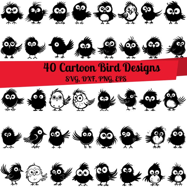 Lot de 40 oiseaux de dessin animé SVG, svg oiseau énervé, dessin animé oiseau dxf, oiseau dessin animé png, eps oiseau dessin animé, vecteur oiseau dessin animé, oiseau mignon svg