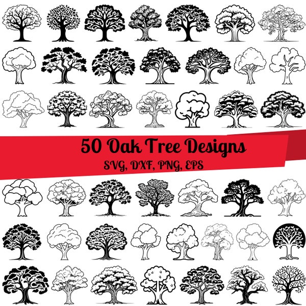 50 Oak Tree SVG Bundle, Oak Tree dxf, Oak Tree png,Oak Tree clipart, Oak Tree vector, Oak Tree Cricut, Big Tree svg, Trees svg, Oak Tree eps