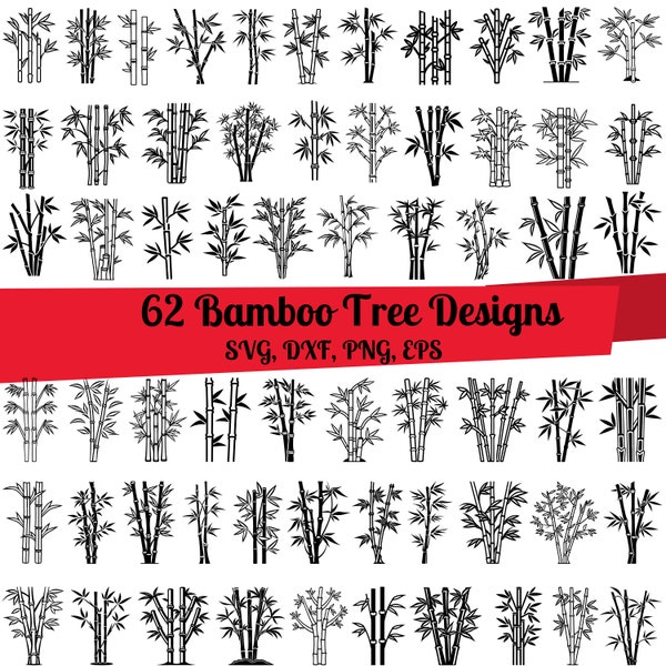 62 Pacchetto SVG albero di bambù, dxf albero di bambù, png albero di bambù, vettore albero di bambù, contorno albero di bambù, clipart albero di bambù, bambù nero svg