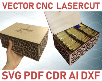 Tea Box Laser cut files SVG CDR vector plans, laser file, cnc pattern, cnc cut, laser cut, cnc route file, glowforge file