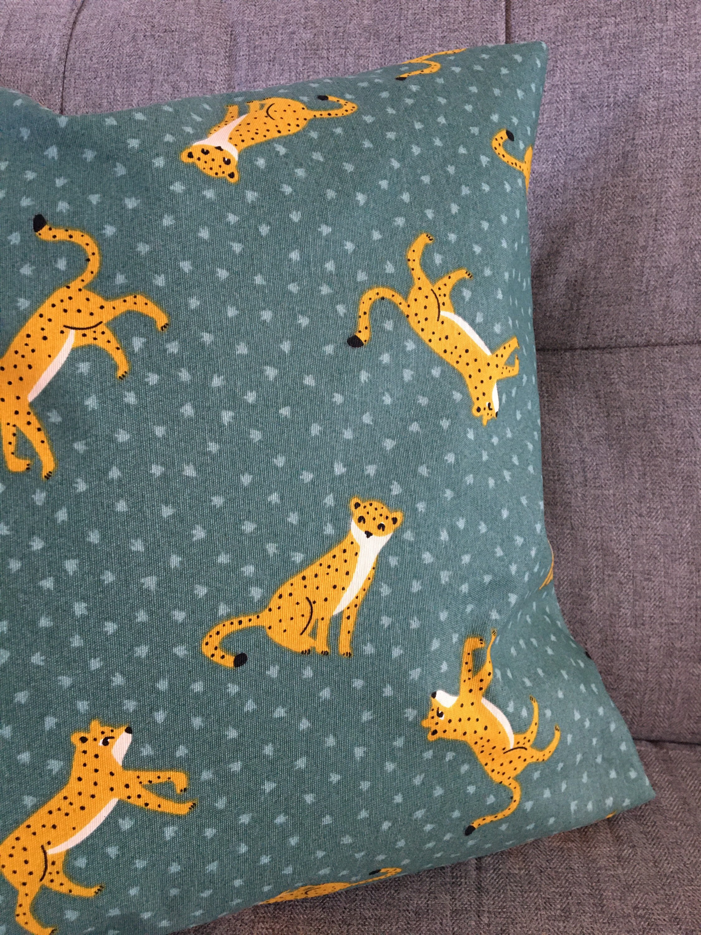 Handmade Leopard Print Cushion Cover Green Linen Look Cotton Etsy