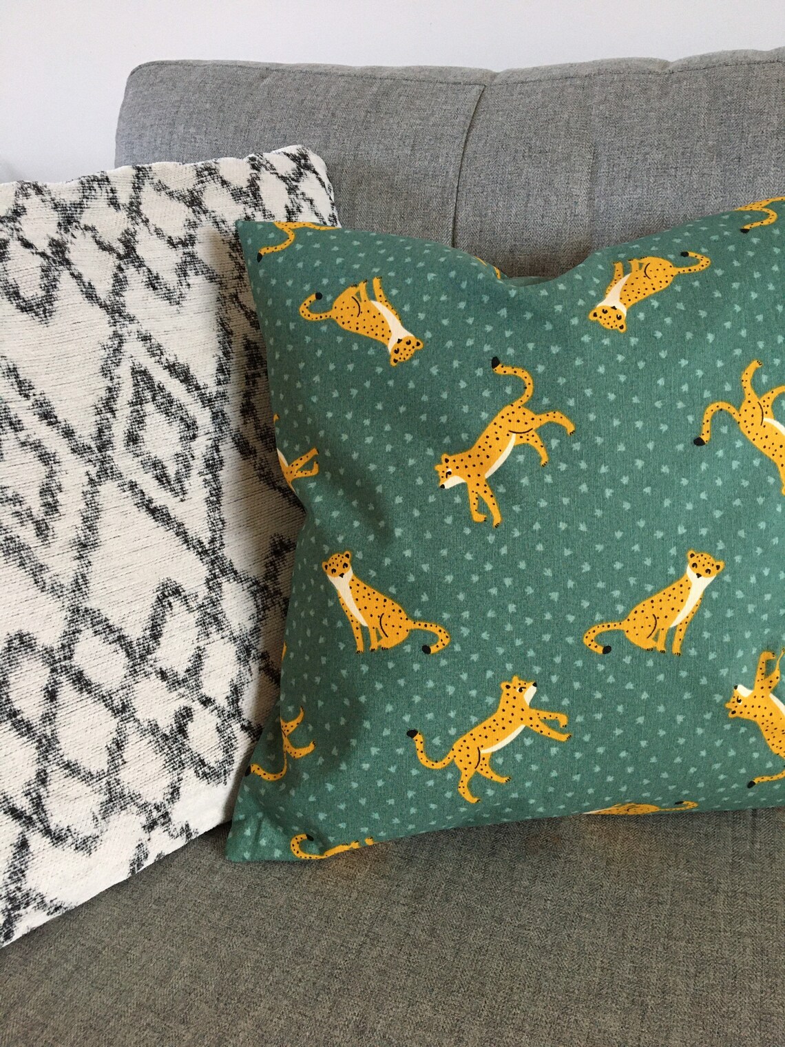 Handmade Leopard Print Cushion Cover Green Linen Look Cotton Etsy