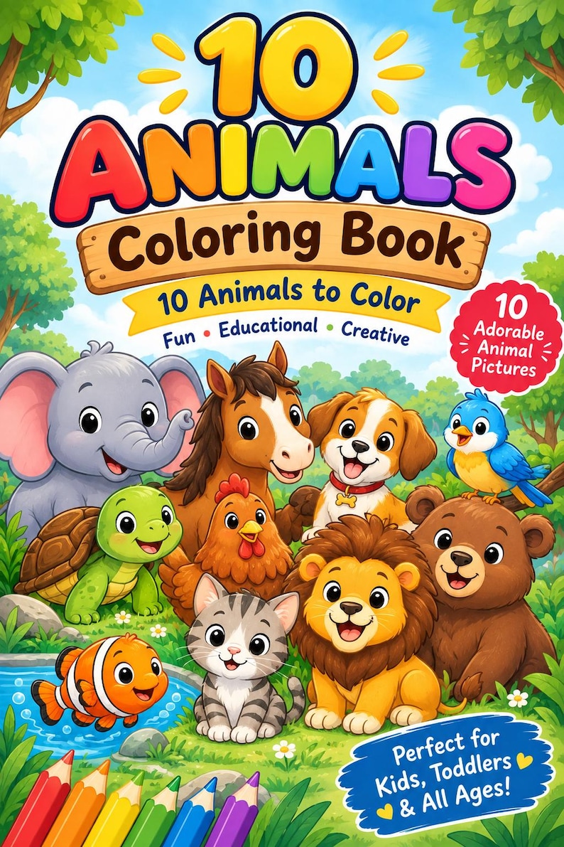 10 Animal Coloring Pages for Kids | Printable Book A4 & US Letter PDF ...