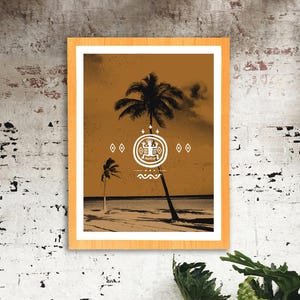Arte moderno de pared de palmeras, foto de playa, decoración tropical, best seller, cartel original, tonos neutros, terracota, impresión digital