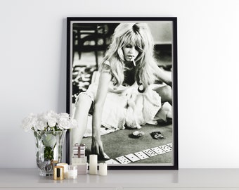Brigitte Bardot vintage avec art mural cigare au format A4/A3, classique noir et blanc, mignon, papier peint esthétique femme 2025, pour cadeau, Girl Swag