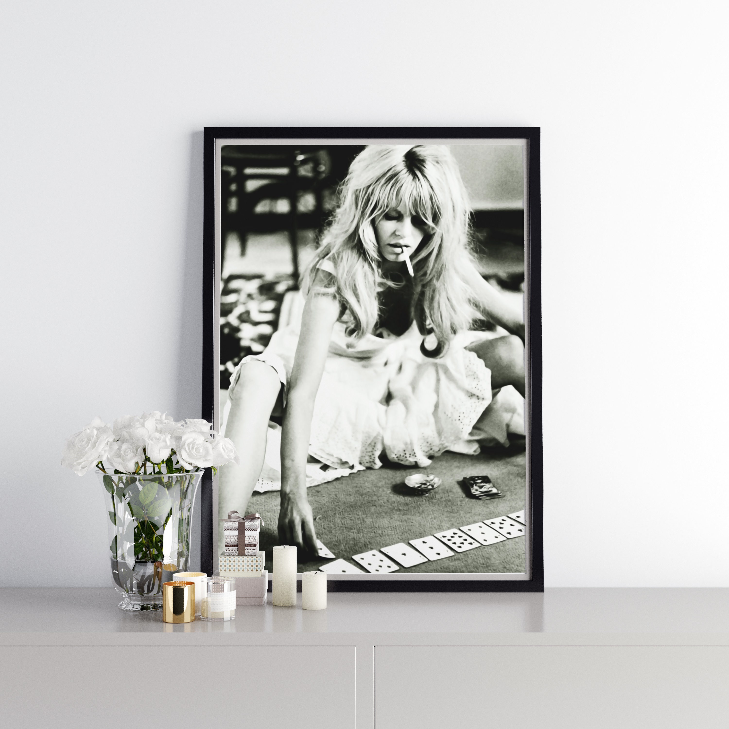 Vintage Brigitte Bardot With Cigar Wall Art in A4/ A3 Size, Black