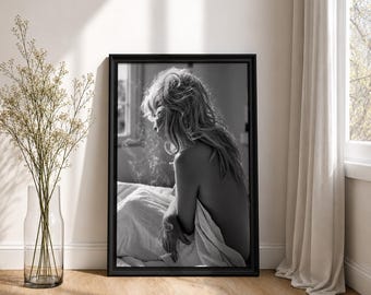 Estampado clásico de Brigitte Bardot, fotografía de moda en blanco y negro, póster de Hollywood para imprimir, icono del estilo francés.