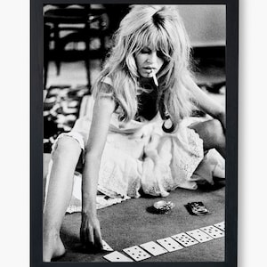 Vintage Brigitte Bardot with cigar playing cards wall art in A1/ A2 size, Black & white, women aesthetic wallpaper 2025, for gift, Girl Swag