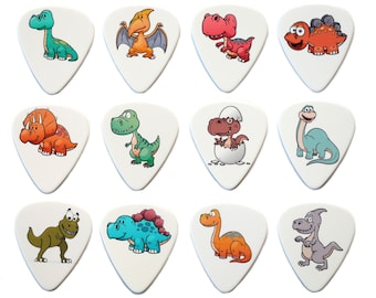 12 Dinosaur Guitar Plectrums - Double Sided - Harmony Picks