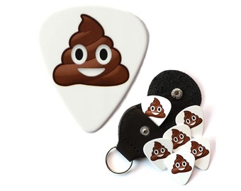 6 Poop Guitar Plectrums with Faux Leather Keyring Pick Holder - Double Sided - Harmony Picks