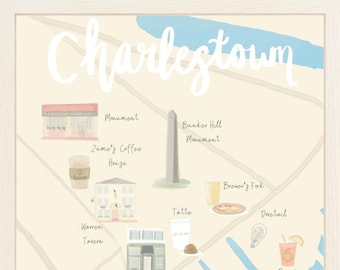 Charlestown Boston Illustrated Map Print | Boston Wall Art | Boston Map | Housewarming Gift