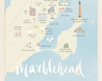 Marblehead Massachusetts Map Print | Illustrated Marblehead Art Print