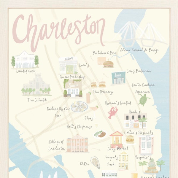 Charleston Illustrated Map Print | South Carolina Art