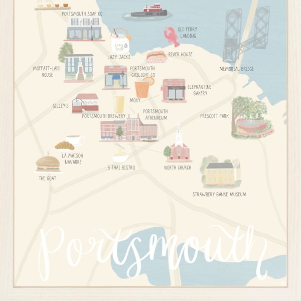 Portsmouth Illustrated Map Print | New Hampshire Wall Art