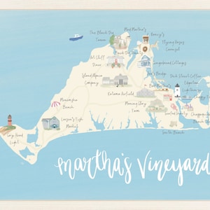 Martha’s Vineyard Illustrated Map Print | Martha’s Vineyard Wall Art | Wedding Welcome Card
