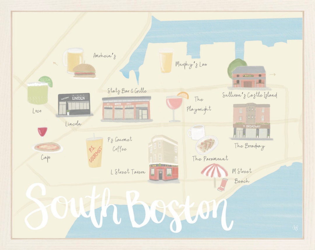 South Boston Illustrated Map Print | Massachusetts Wall Art | Southie ...