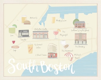 South Boston Illustrated Map Print | Massachusetts Wall Art | Southie Map | Housewarming Gift