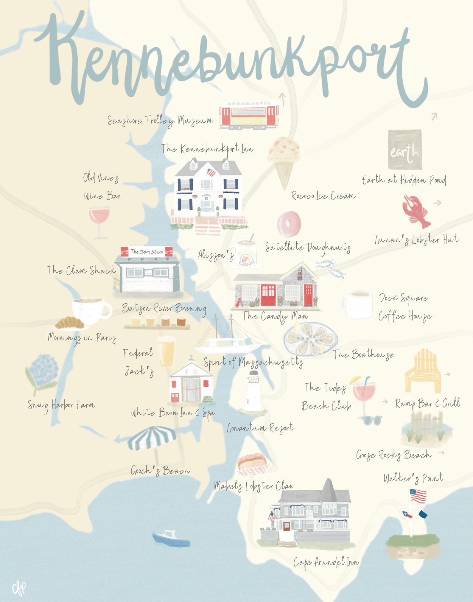 Kennebunkport Map Print Maine Decor Housewarming Gift Etsy