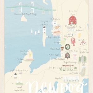 Newport Rhode Island Illustrated Map Print | Newport Wall Art | Wedding Welcome Card