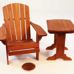 Adirondack Chair and Table Set: 1/12 Scale Dollhouse Miniature