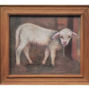 Little Lamb in Barn: 1/12 Scale Dollhouse Miniature Painting