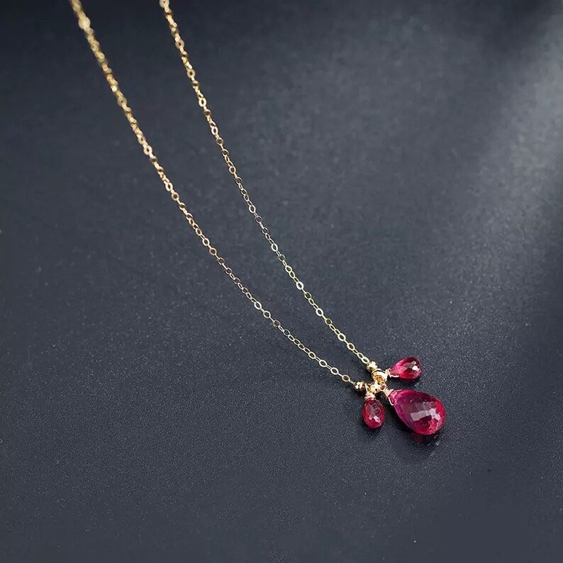 18k Gold Gemstone Necklace Ruby pendant handmade Colorful treasure necklace Female Gysophila Clavicle chain