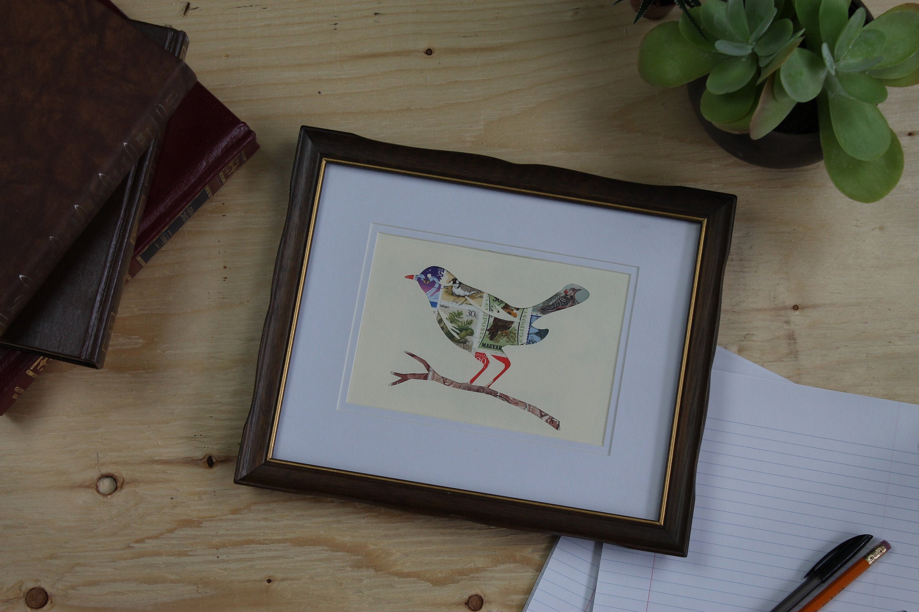 Bird Stamp Art made with Vintage Worldwide Bird Stamps Etsy
