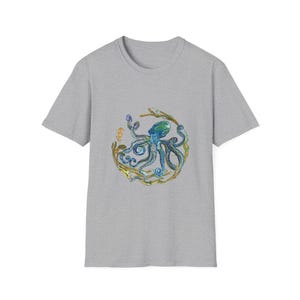 Octopus Unisex T-Shirt, Ocean Lover Tee, Sea Creature Shirt, Nautical Top, Softstyle Tee Sport Grey