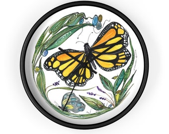 Unique Wall Clock - Monarch Butterfly Watercolor - Ready to Hang - Great as Home Decor & Statement Piece - Gift for Butterfly Garden Lovers