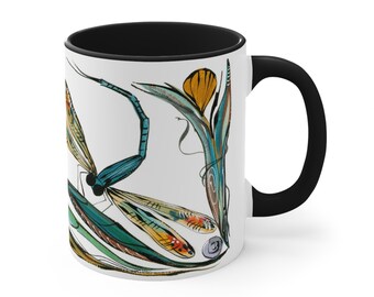 11oz Mug for Coffee, Tea or Hot Chocolate - Unique Dragonfly Motif - Designed for Daily Use - Great Gift for Beach Lovers
