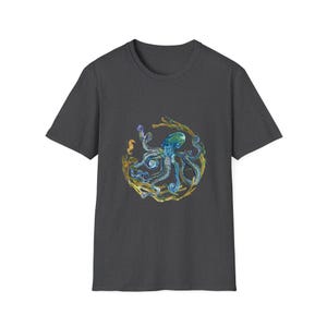 Octopus Unisex T-Shirt, Ocean Lover Tee, Sea Creature Shirt, Nautical Top, Softstyle Tee Dark Heather