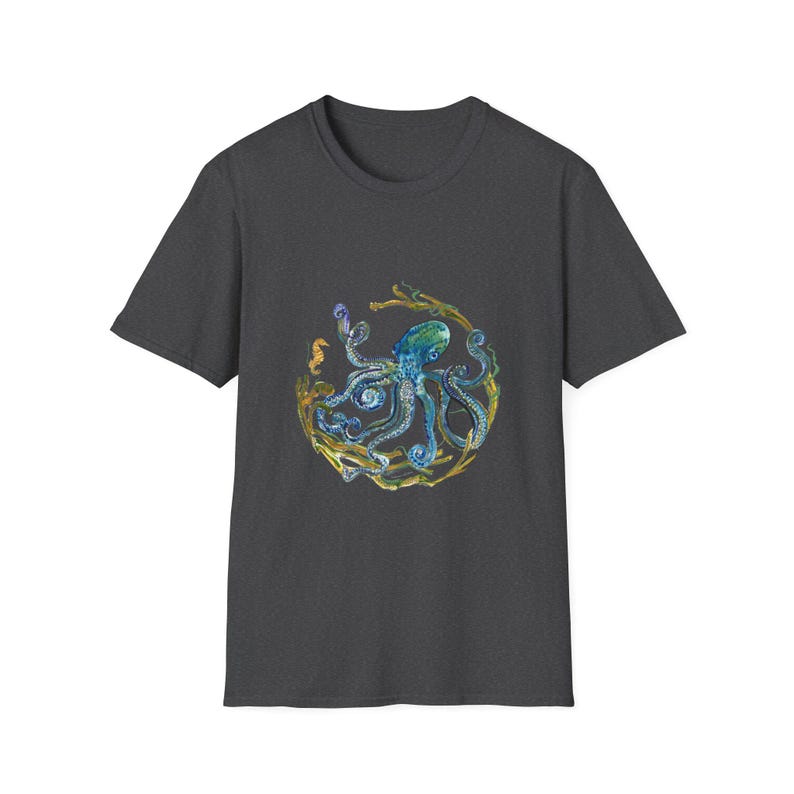 Octopus Unisex T-Shirt, Ocean Lover Tee, Sea Creature Shirt, Nautical Top, Softstyle Tee Dark Heather
