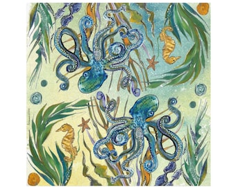 Octopus - Pair of Cloth Napkins - Large Dinner Table Napkins - Natural World Collection - Housewarming/Wedding Gift