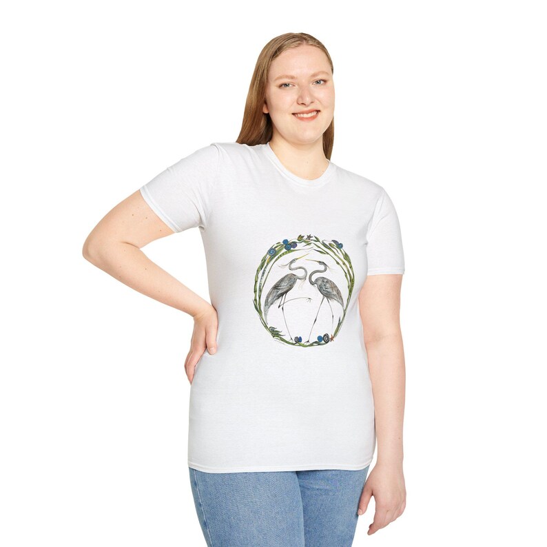 Blue Heron Unisex T-Shirt - Avian-Themed Nature Art Tee, Bird Lovers Gift, Soft Cotton Shirt, Nature Outings, Casual Wear, Wildlife image 5