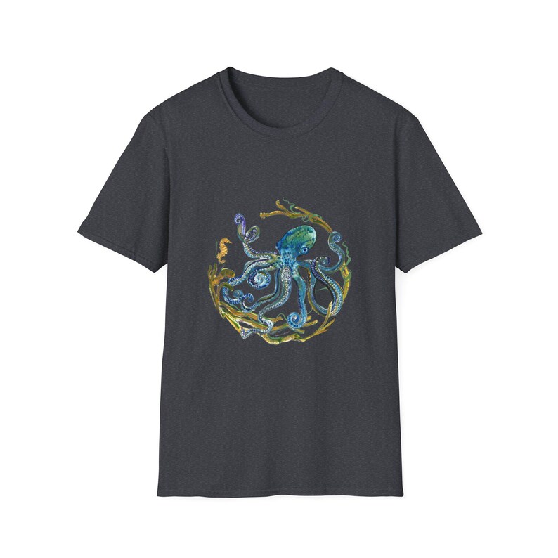 Octopus Unisex T-Shirt, Ocean Lover Tee, Sea Creature Shirt, Nautical Top, Softstyle Tee Heather Navy