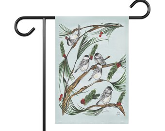 Chickadees - Garden Flag/House Banner - Natural World Collection - Homeowners/Housewarming/Wedding Gift/Seasonal Decor