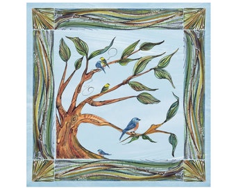 Baum mit Vögeln - Paar Stoffservietten - Großes Abendessen Servietten - Natural World Kollektion - Einweihungsparty/Hochzeitsgeschenk