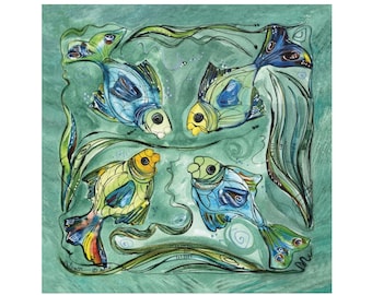 Fish - Pair of Cloth Napkins - Large Dinner Table Napkins - Natural World Collection - Housewarming/Wedding Gift