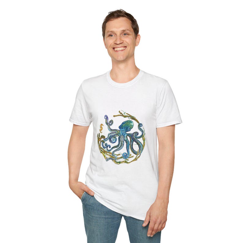 Octopus Unisex T-Shirt, Ocean Lover Tee, Sea Creature Shirt, Nautical Top, Softstyle Tee image 10