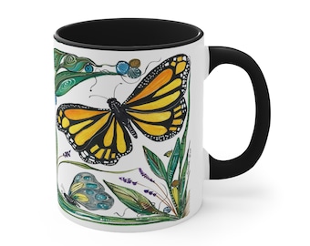 325 ml Tasse für Kaffee, Tee oder heiße Schokolade - Monarchfalter Motiv - Entworfen für den täglichen Gebrauch - Tolles Geschenk für Gärtner