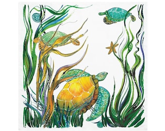 Sea Turtle on White - Pair of Cloth Napkins - Large Dinner Table Napkins - Natural World Collection - Housewarming/Wedding