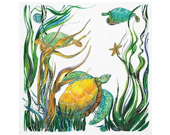 Sea Turtle on White - Pack of 4 Cloth Napkins - Large Dinner Table Napkins - Natural World Collection - Housewarming/Wedding