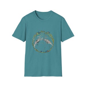 Blue Heron Unisex T-Shirt - Avian-Themed Nature Art Tee, Bird Lovers Gift, Soft Cotton Shirt, Nature Outings, Casual Wear, Wildlife Heather Galapagos Blue