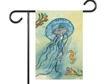 Jellyfish - Garden Flag/House Banner - Natural World Collection - Homeowners/Housewarming/Wedding Gift/Seasonal/Lake & Beach House Decor